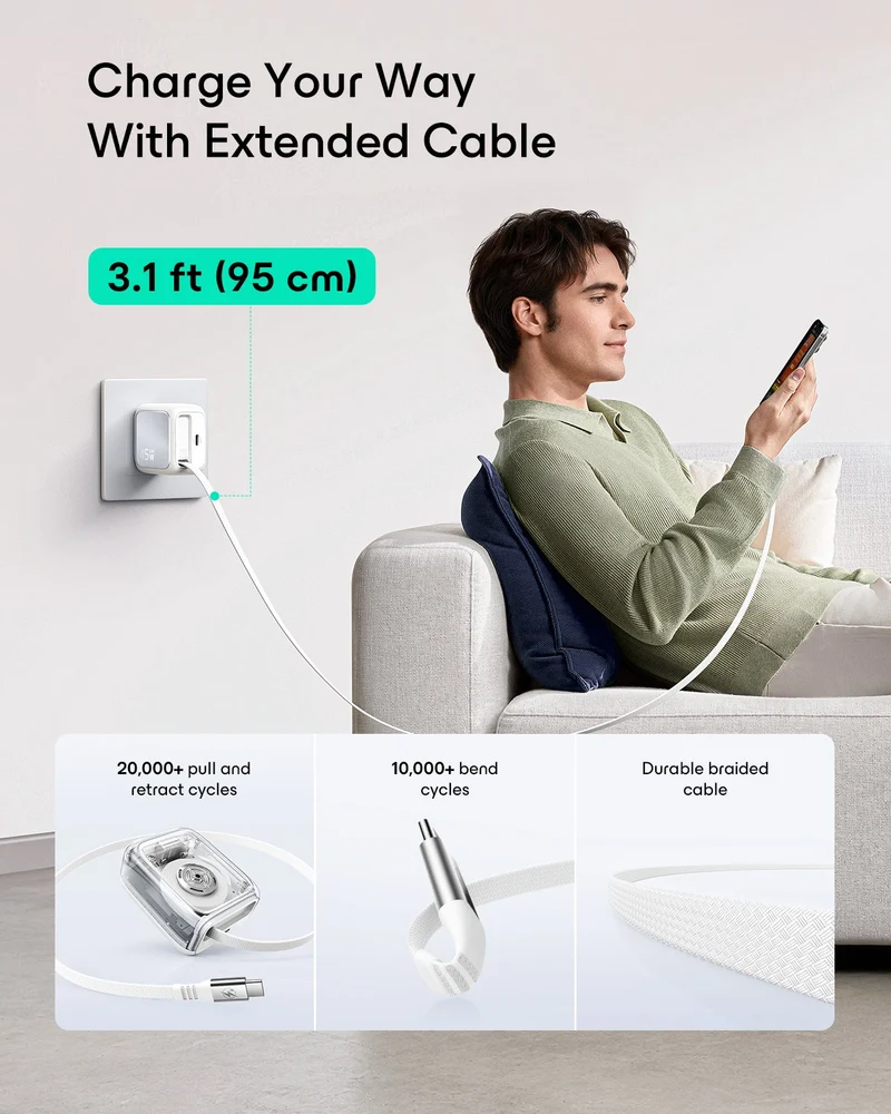 Xtend 45W Retractable Charger - US Plug - White