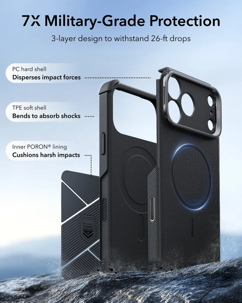 iPhone 18 Pro Bundle Cyber Tough Magnetic Case with Camera Control and Flex Stand, Plus Armorite®️ Screen Protector - Black