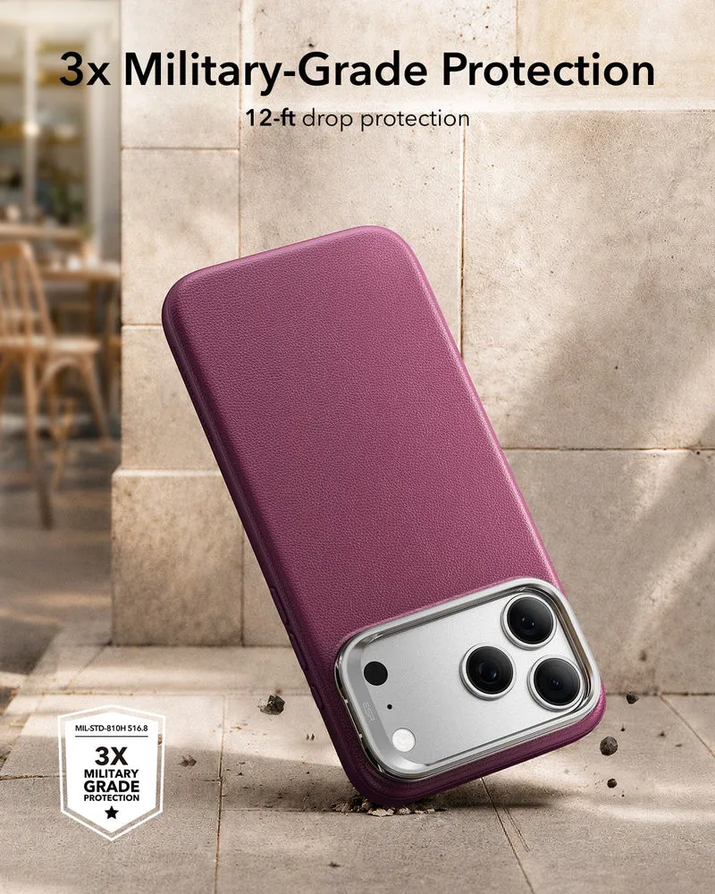 iPhone 18 Pro Max Atelier Silicone Leather Magnetic Case with Camera Control and Flex Stand - Deep Burgundy