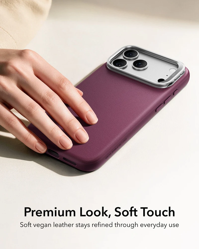 iPhone 18 Pro Max Atelier Silicone Leather Magnetic Case with Camera Control and Flex Stand - Deep Burgundy