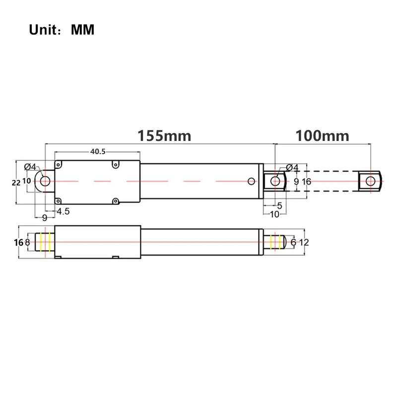 6V 12V 24V Micro Vérin Électrique 188N Actionneur Linéaire Course 100 mm (Modèle: 0041646)