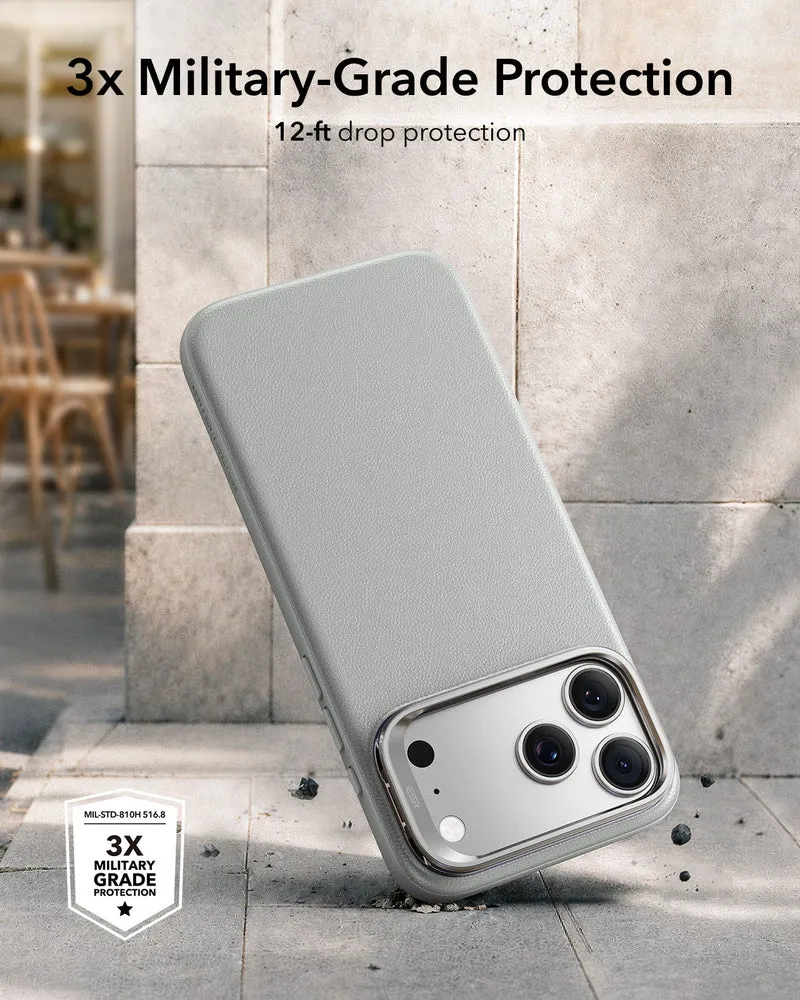 iPhone 18 Pro Max Bundle Atelier Silicone Leather Magnetic Case with Camera Control and Flex Stand, Plus Armorite®️ Pro Privacy Screen Protector - Light Gray