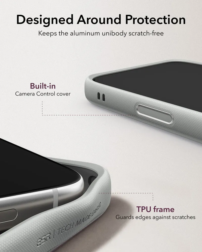iPhone 18 Pro Max Atelier Silicone Leather Magnetic Case with Camera Control and Flex Stand - Light Gray
