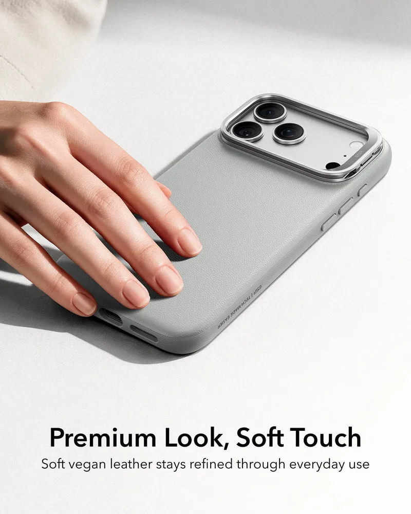 iPhone 18 Pro Max Bundle Atelier Silicone Leather Magnetic Case with Camera Control and Flex Stand, Plus Armorite®️ Pro Privacy Screen Protector - Light Gray