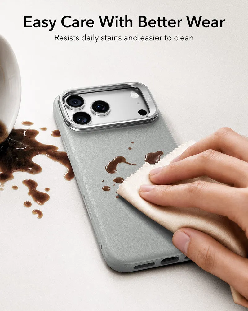 iPhone 18 Pro Bundle Atelier Silicone Leather Magnetic Case with Camera Control and Flex Stand, Plus Armorite®️ Pro Privacy Screen Protector - Light Gray