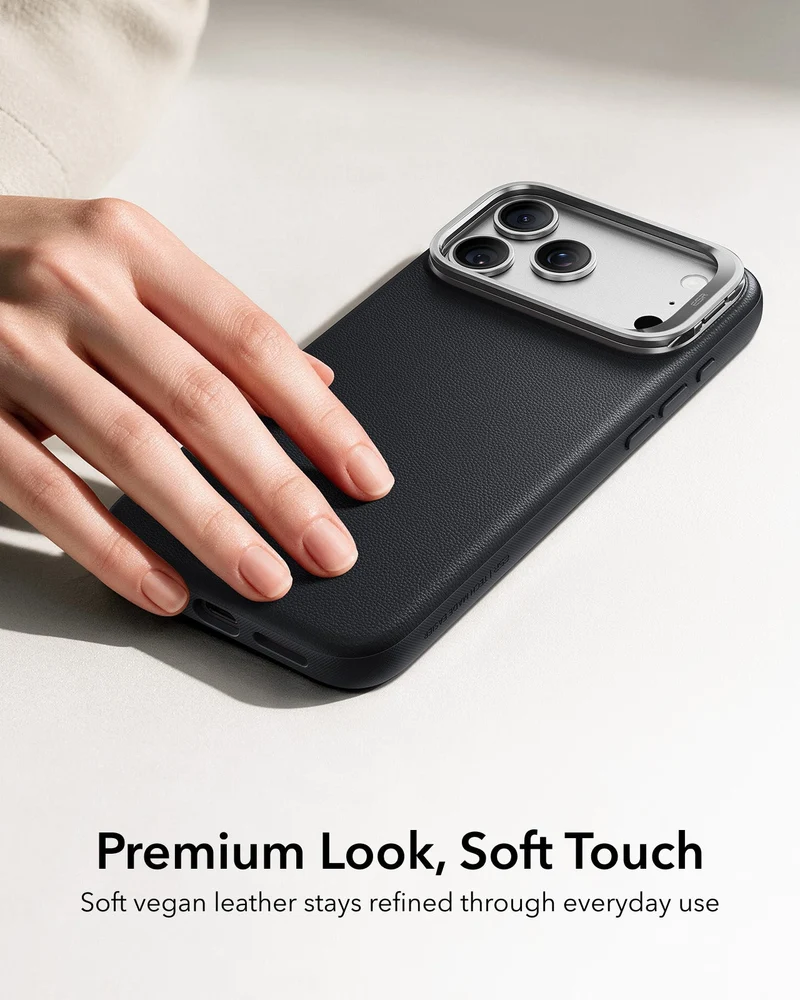iPhone 18 Pro Max Bundle Atelier Silicone Leather Magnetic Case with Camera Control and Flex Stand, Plus Armorite®️ Pro Screen Protector - Black
