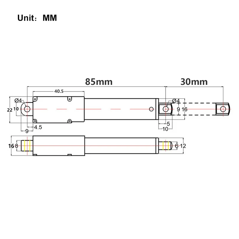 6V 12V 24V Micro Vérin Électrique 188N Actionneur Linéaire Course 30 mm (Modèle: 0041644)