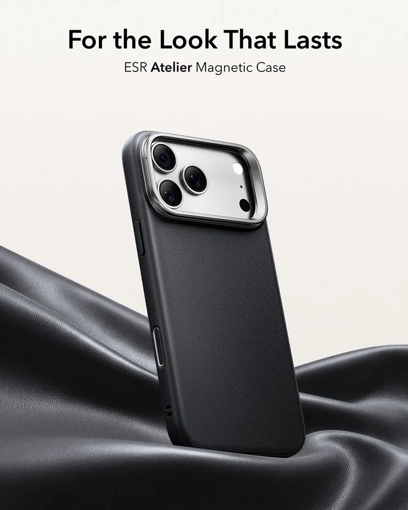 iPhone 18 Pro Atelier Silicone Leather Magnetic Case with Camera Control and Flex Stand - Black