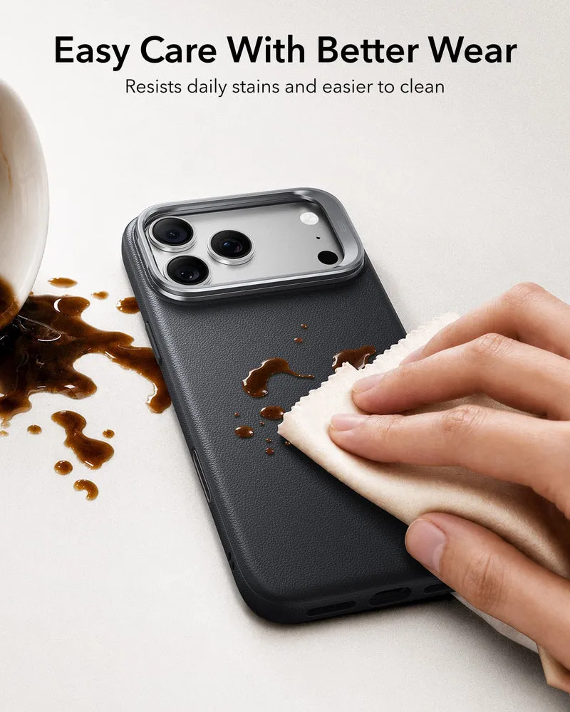 iPhone 18 Pro Atelier Silicone Leather Magnetic Case with Camera Control and Flex Stand - Black