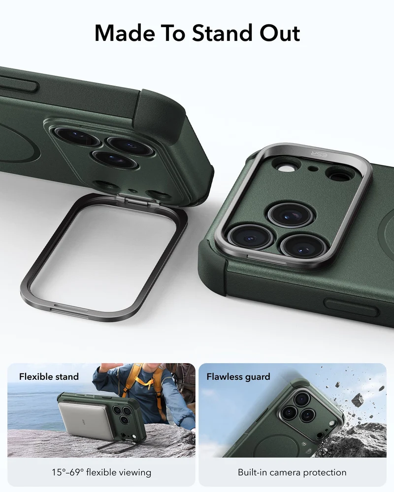 iPhone 18 Pro Cyber Tough Magnetic Case with Camera Control and Flex Stand, Plus Geo Wallet Stand Bundle - Olive Green