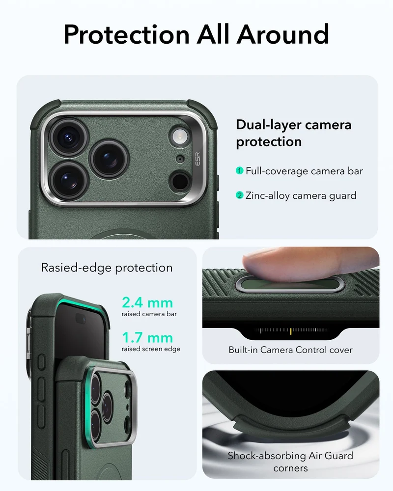 iPhone 18 Pro Cyber Tough Magnetic Case with Camera Control and Flex Stand, Plus Geo Wallet Stand Bundle - Olive Green