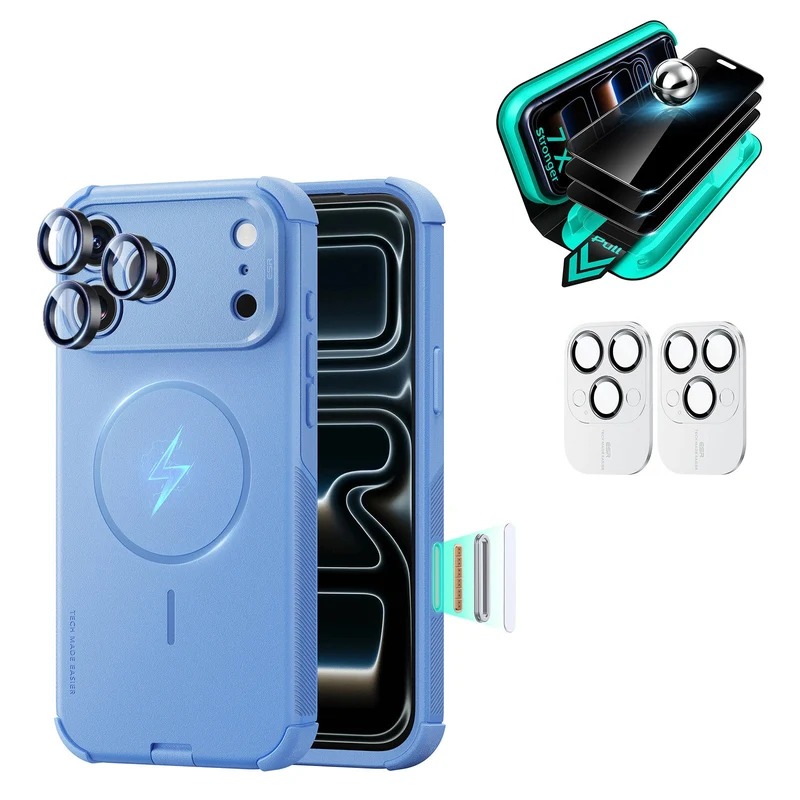 iPhone 18 Pro Max Bundle Cyber Tough Magnetic Case & Armorite®️ Privacy Screen Protector - Misty Blue