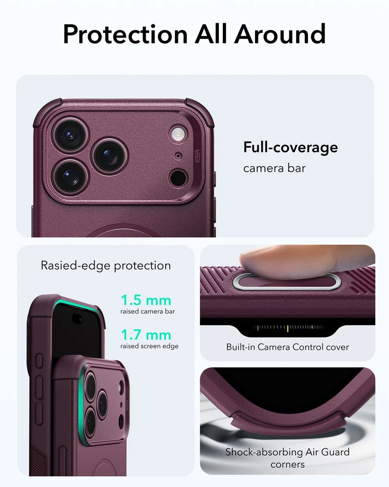 iPhone 18 Pro Max Cyber Tough Magnetic Case with Camera Control - Deep Burgundy