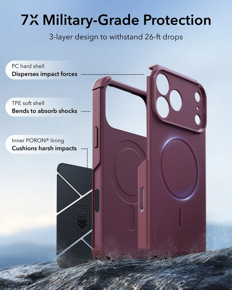 iPhone 18 Pro Max Cyber Tough Magnetic Case with Camera Control - Deep Burgundy