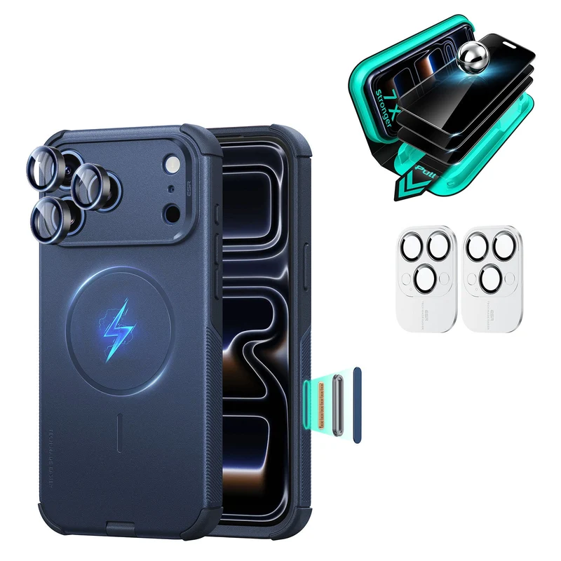 iPhone 18 Pro Max Bundle Cyber Tough Magnetic Case & Armorite®️ Privacy Screen Protector - Navy Blue