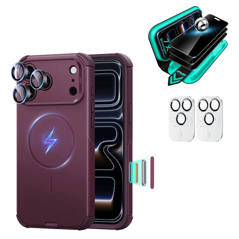 iPhone 18 Pro Bundle Cyber Tough Magnetic Case & Armorite®️ Privacy Screen Protector - Deep Burgundy