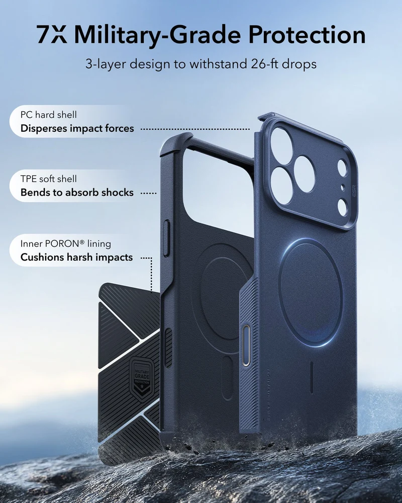 iPhone 18 Pro Bundle Cyber Tough Magnetic Case & Armorite®️ Screen Protector - Navy Blue