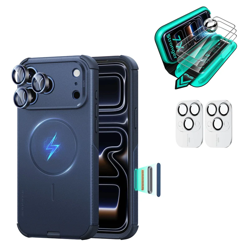 iPhone 18 Pro Max Bundle Cyber Tough Magnetic Case & Armorite®️ Screen Protector - Navy Blue