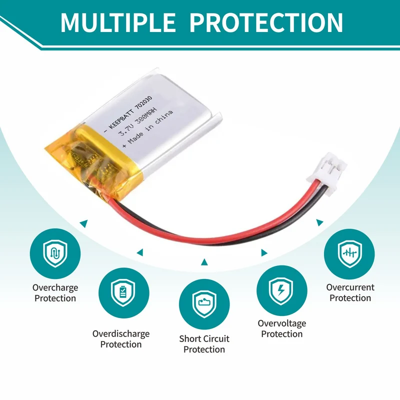 702030 Lipo 3.7V 380mAh Rechargeable Lithium Polymer Battery for GPS