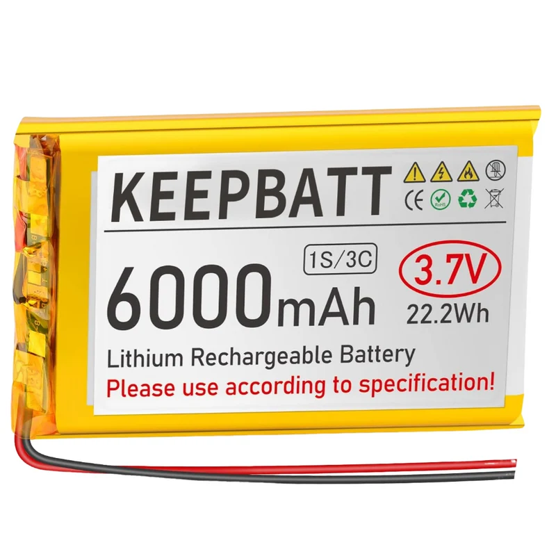 3.7V 6000mAh 906090 LiPo Battery Rechargeable 1S 3C with Protection Board PH2.0A Plug for Arduino ESP32 Board RPI Battery Pack