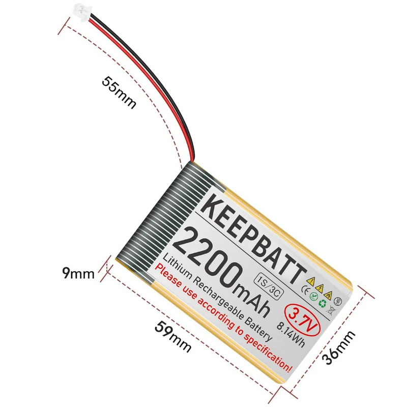 3.7V 2200mAh 903659 LiPo Battery Rechargeable 1S 3C with PCB MX1.25 Plug for Arduino ESP32 Development Board