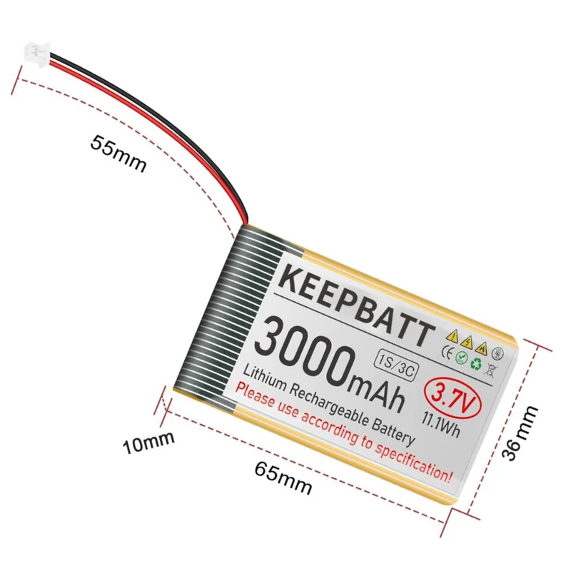 3.7V 3000mAh 103665 LiPo Battery Rechargeable 1S 3C with PCB for Arduino ESP32 Development Board