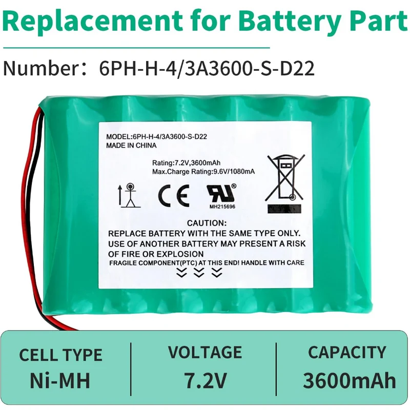 7.2V 3600mAh Ni-MH Replacement Battery for DSC 6PH-H-4/3A3600-S-D22 DSC IMPASSA 9057 SCW9055 BH7236-SS Wireless Home Security System