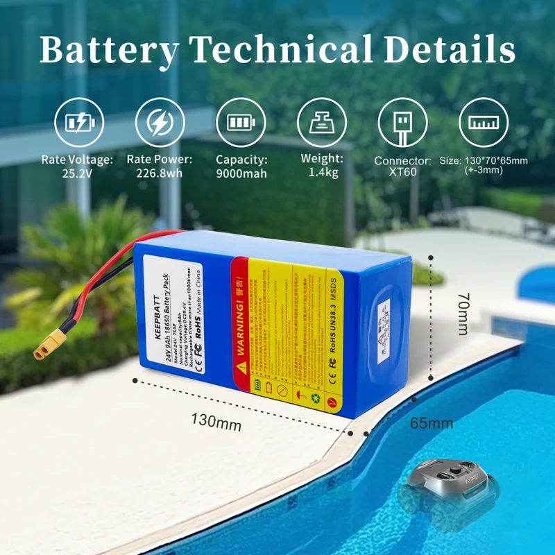 KEEPBATT 24V 25.2V 9Ah Replacement Battery Pack for Aiper Seagull Pro HYY0345224