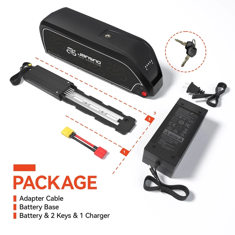 Jansno Battery 14Ah/ 17Ah/ 20Ah/ 23Ah/ 25Ah 48V Battery with Base and Charger Electric Bike Battery