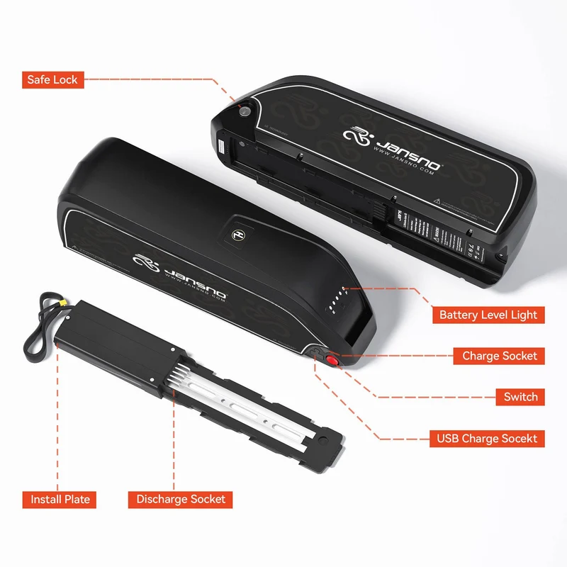 Jansno Battery 14Ah/ 17Ah/ 20Ah/ 23Ah/ 25Ah 48V Battery with Base and Charger Electric Bike Battery