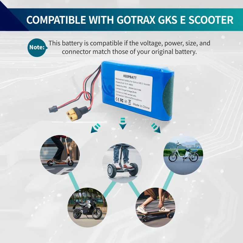 KEEPBATT 25.2V 3000mah Replacement Battery For Gotrax GKS E Scooter Battery 7S1P