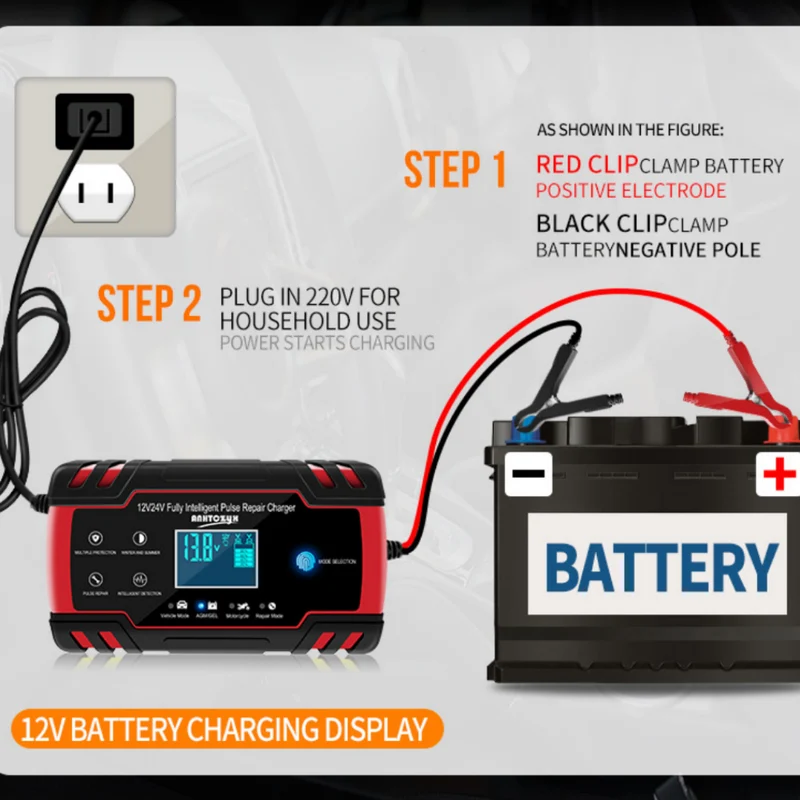 12V Car Battery Charger 24V Volt Motorcycle Battery Lead Acid Battery Repair Type AGM