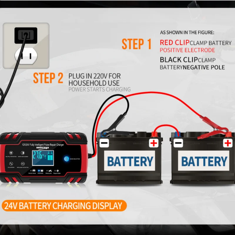12V Car Battery Charger 24V Volt Motorcycle Battery Lead Acid Battery Repair Type AGM