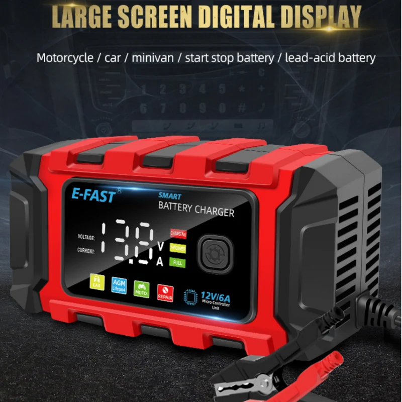 E-FAST Lead Acid Lithium Iron Battery Charger 12V Automotive Battery TK360 Charger for Motorcycle Battery Charge