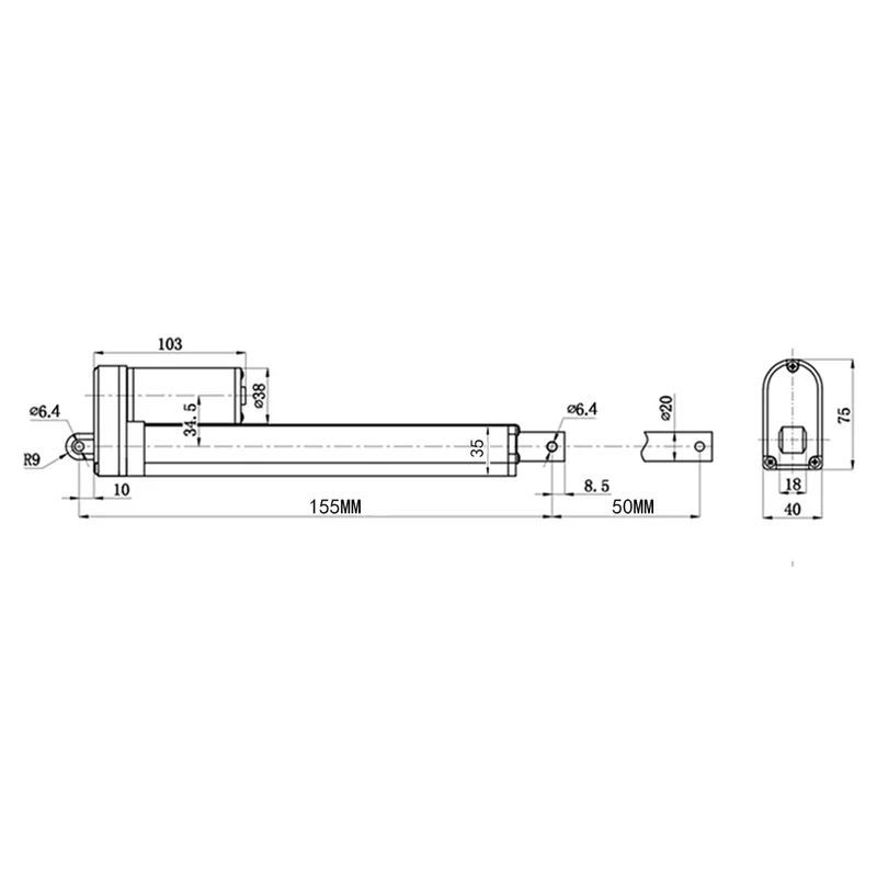 12V 24V Vérin Électrique 200kg Course 50 mm avec Télécommande (Modèle: 0020569)