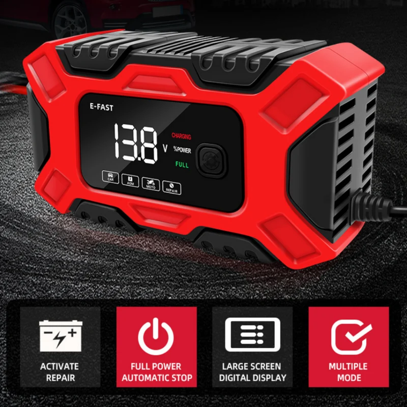 E-FAST Car Battery Charger Repair 12V Charger for Motorcycle Battery Charge Lead-acid Battery Charger