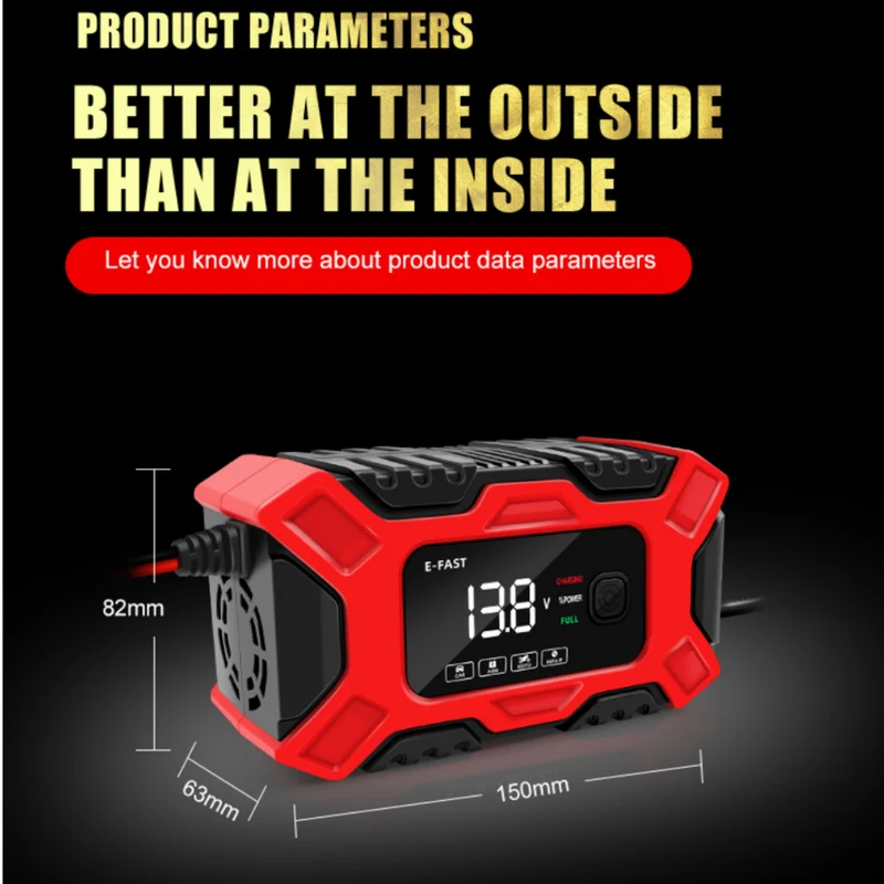 E-FAST Car Battery Charger Repair 12V Charger for Motorcycle Battery Charge Lead-acid Battery Charger