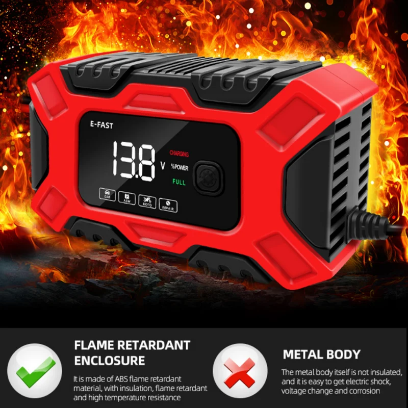 E-FAST Car Battery Charger Repair 12V Charger for Motorcycle Battery Charge Lead-acid Battery Charger