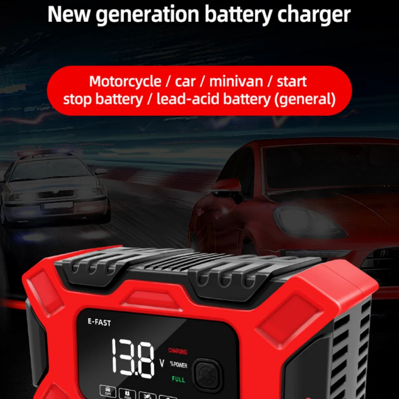 E-FAST Car Battery Charger Repair 12V Charger for Motorcycle Battery Charge Lead-acid Battery Charger