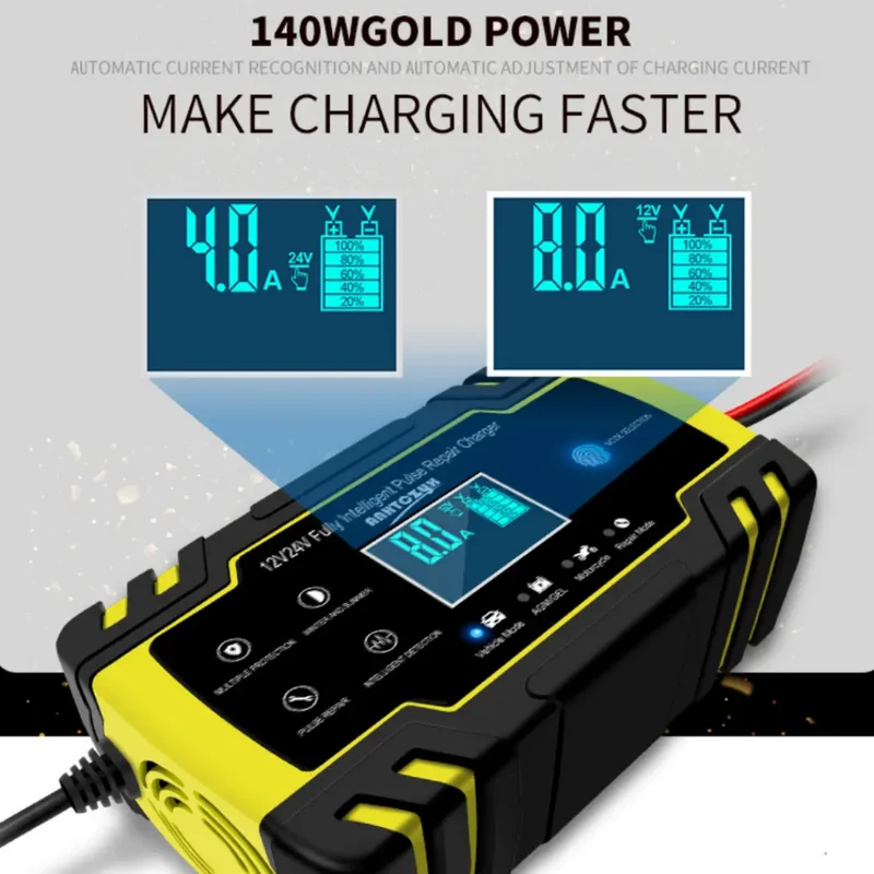 Anhtczyx 12V 24V Lead-acid Battery Charger Car Battery Charger for Motorcycle Battery AGM