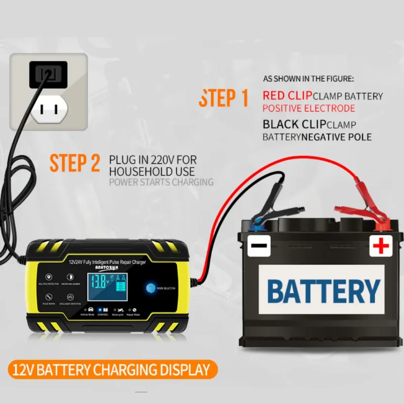 Anhtczyx 12V 24V Lead-acid Battery Charger Car Battery Charger for Motorcycle Battery AGM