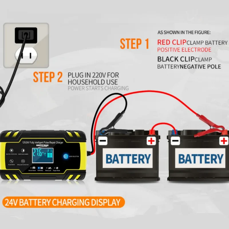 Anhtczyx 12V 24V Lead-acid Battery Charger Car Battery Charger for Motorcycle Battery AGM