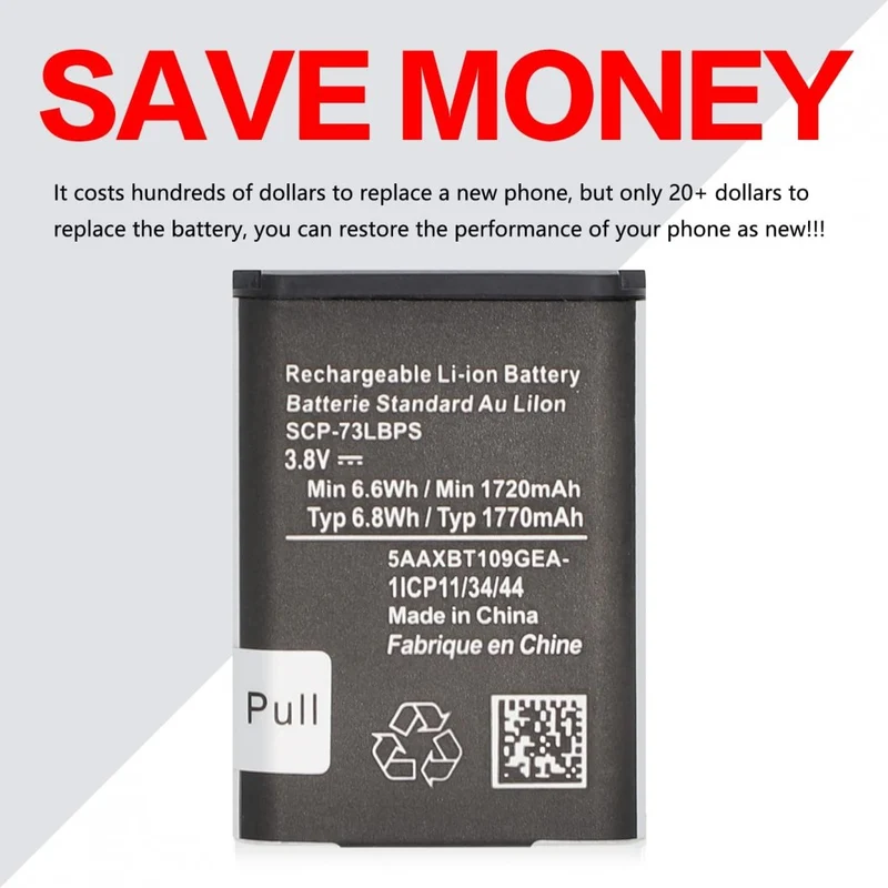 SCP-73LBPS 3.8V 1770mAh Battery for Kyocera DuraXV Extreme E4810 Verizon Flip Phone SCP73LBPS