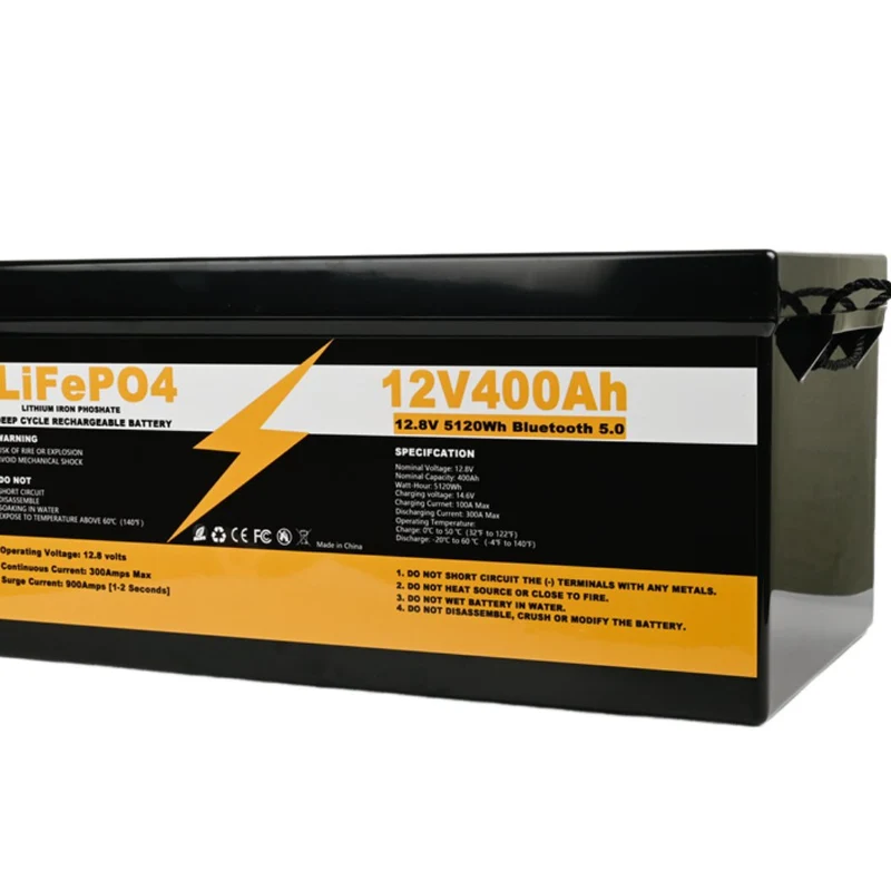 12V LiFePo4 12.8V 400AH Battery Home Energy Storage Lithium Ion Rechargeable Battery Pack with BMS BT