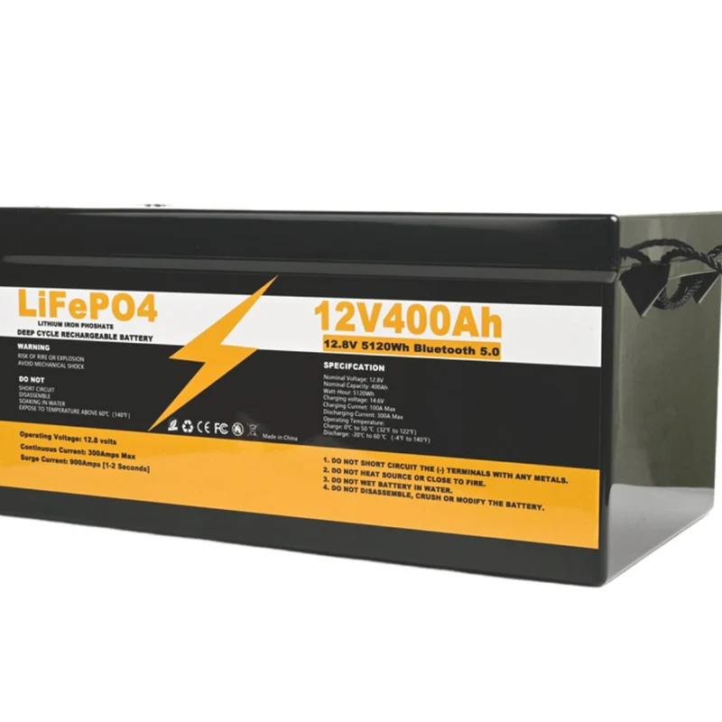 12V LiFePo4 12.8V 400AH Battery Home Energy Storage Lithium Ion Rechargeable Battery Pack with BMS BT
