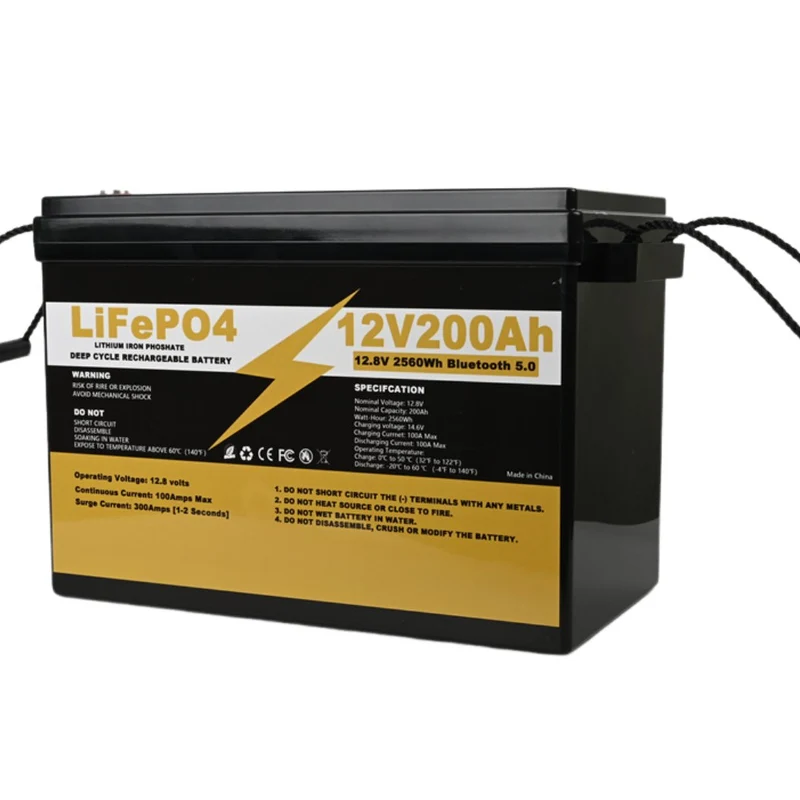LiFePo4 12V 200AH Battery with Bluetooth BMS 12.8V Solar System Energy Storage Battery Pack for RV trailer