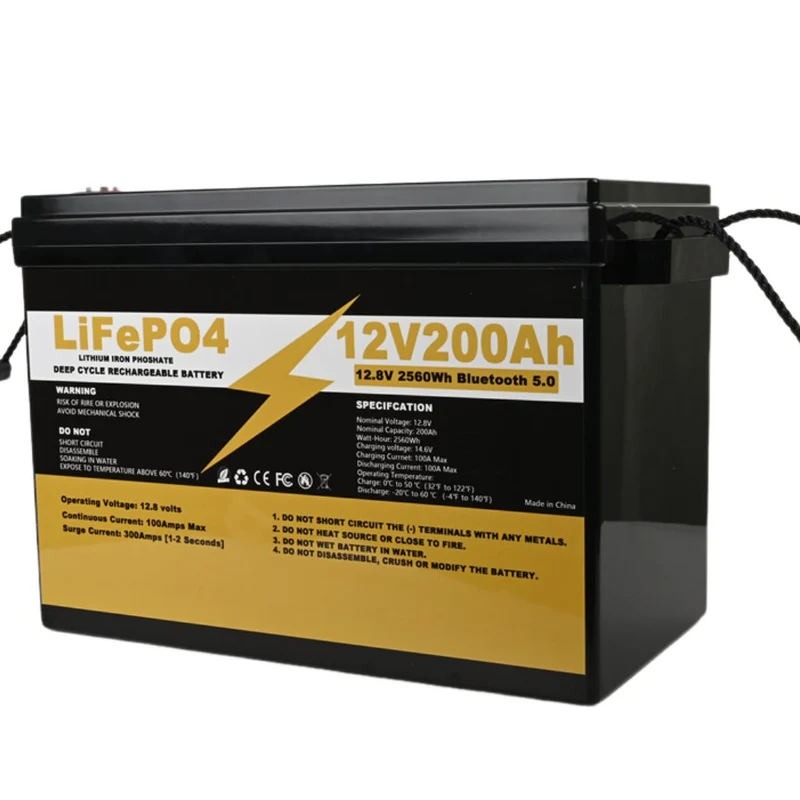 LiFePo4 12V 200AH Battery with Bluetooth BMS 12.8V Solar System Energy Storage Battery Pack for RV trailer