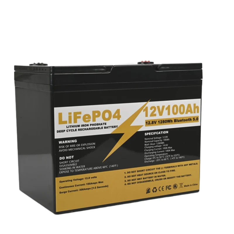 12V 100AH LiFePo4 Battery with Bluetooth BMS 12.8V Energy Storage Battery Pack for Boat RV