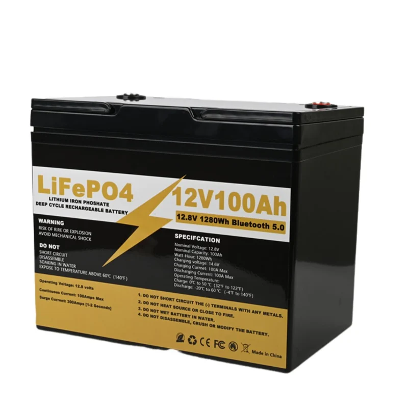 12V 100AH LiFePo4 Battery with Bluetooth BMS 12.8V Energy Storage Battery Pack for Boat RV