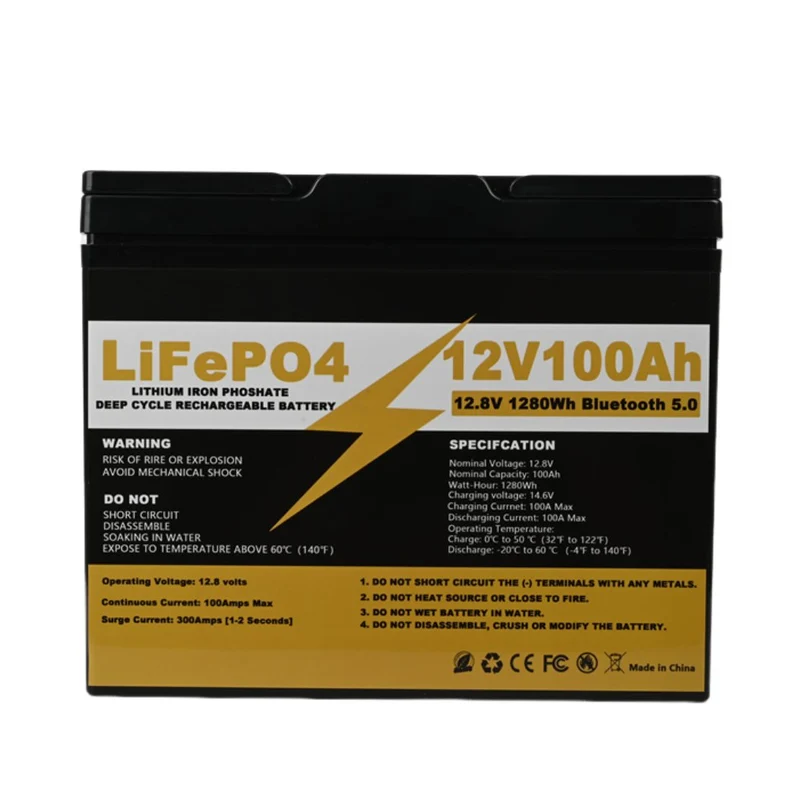 12V 100AH LiFePo4 Battery with Bluetooth BMS 12.8V Energy Storage Battery Pack for Boat RV